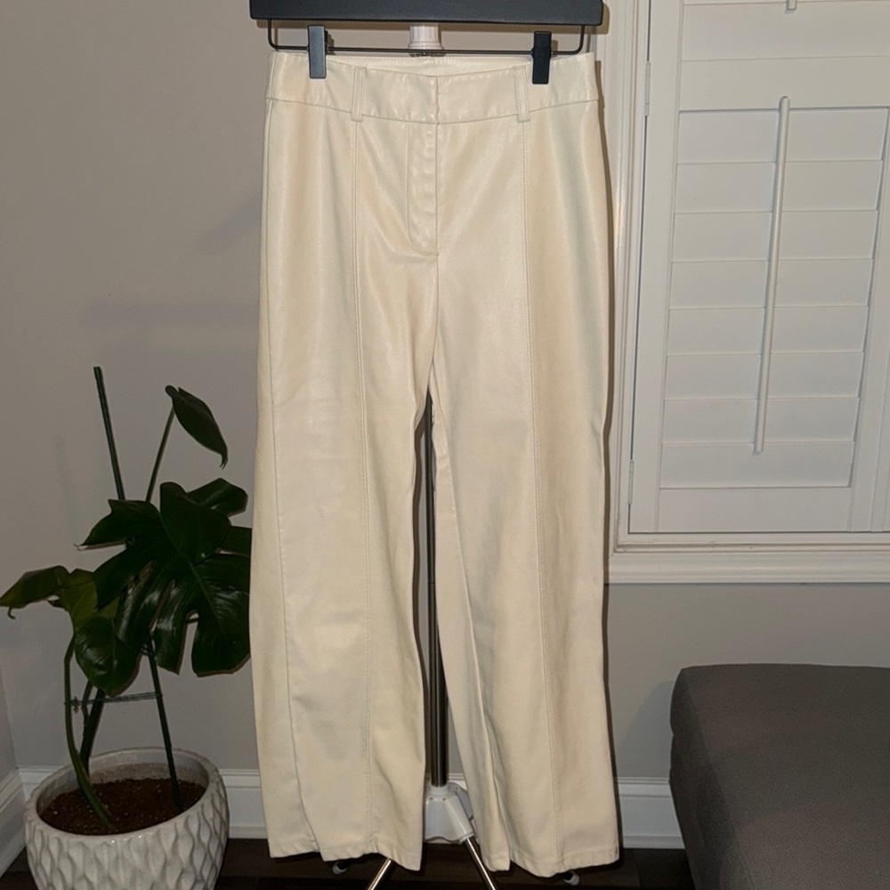 7 For All Mankind Cream Leather Pants